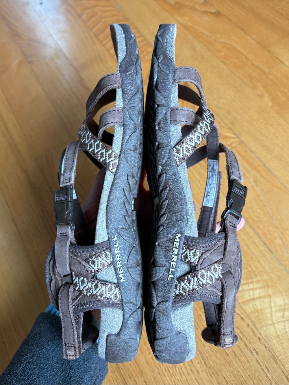 Merrell Terran Lattice II sandals Dark Earth Brown Beige leather Women Size 9 40 - Picture 7 of 11